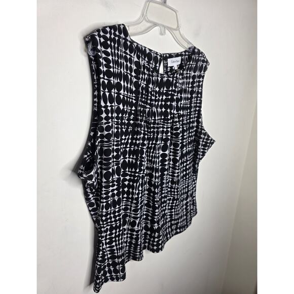 Calvin Klein black white abstract design sleeveless blouse - large - Picture 2 of 6